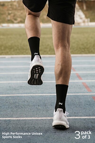 Mısırlı Unisex Cotton Sports Socks, 3-Pack Black