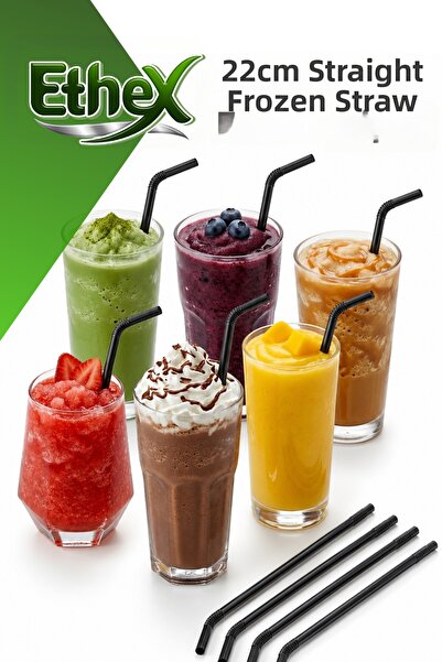 Ethex Black Bellows Frozen Thick Straws - 100 Pieces 22 cm 7 mm