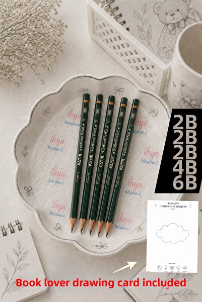 kitapsev 5 Pieces of Drawing Pencils Fatih Graded Pencil with Drawing Card