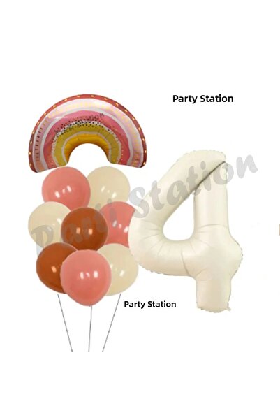 Partifest Bohemian Rainbow Balloon Set Boho Rainbow and Cream Number Balloon ...