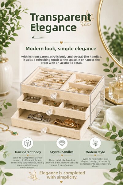 Eco Lounge صندوق منظم المجوهرات المخملي مع درج للساعة والسوار والقلادة