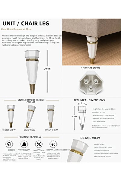 Büş Büş Aksesuar Furniture Leg, 20 Cm, Plastic Leg, Cabinet, Tv Unit, Pouf, A...