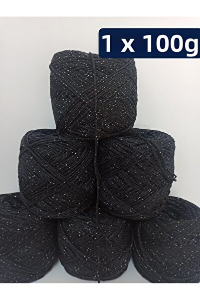 İPEK YÜN İPLİK DÜNYASI Bamboo Cotton Knitting Yarn (Black, Silver Glitter) 100Gr