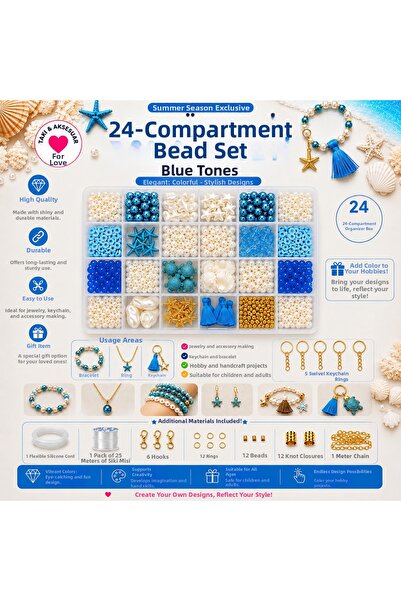 By MO Accessories SEZONUL DE VARĂ Set de mărgele cu tematică marină, albastru...