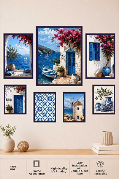 UNT Set de pictură pe perete din MDF, 7 piese, cu aspect de cadru Bodrum Esin...
