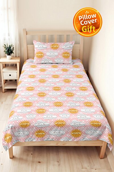 Evimde Bambaşka Bulut Güneş Pastel Pink Girls' Pique Set - Starry Yellow Baby...