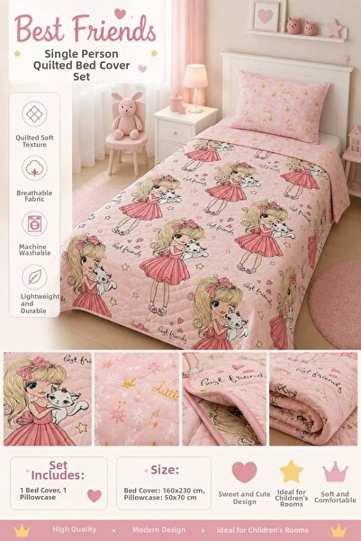 Sudemhome طقم غطاء سرير مبطن مزدوج الجوانب لغرفة الشباب والأطفال - 160 × 230 سم