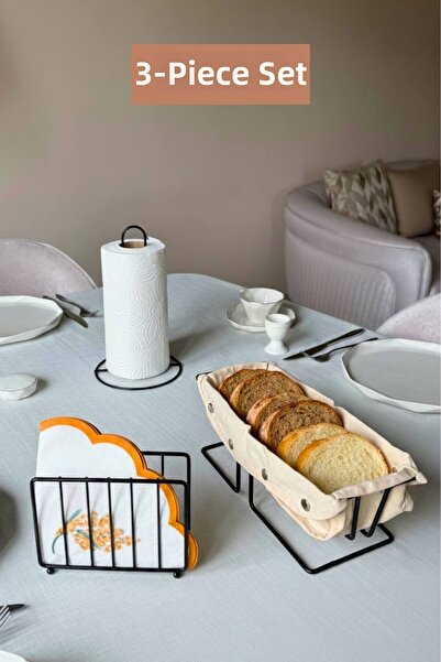 Edora Home Set of 3 Black Rectangular Bread Basket Cage Napkin Holder Upright...