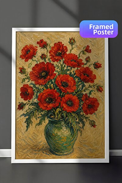 Zestia Pictură murală inspirată de Van Gogh, cu vază cu maciști, efect de pic...