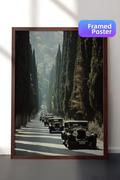 Postifull Classic Cars and Trees Poster, Brown Framed Poster, Old Money Serie...