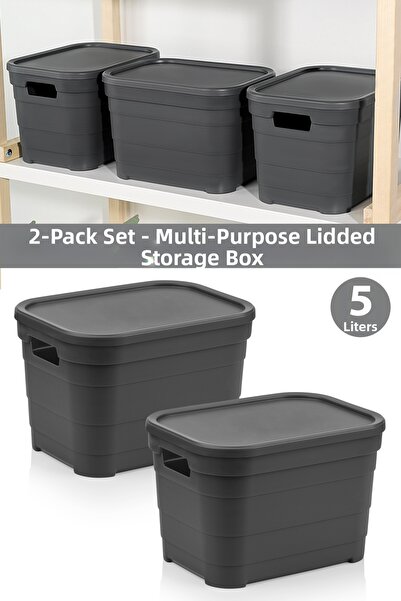 Empressco 2-Piece Decorative Pyramid Storage Box with Lid, 5 Liters, Anthracite