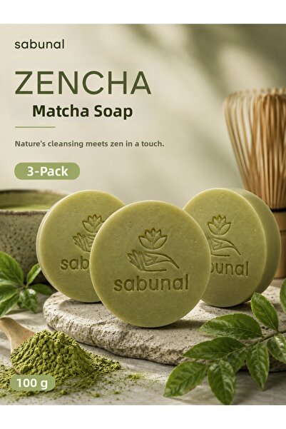sabunal Zencha Matcha Soap 3 Pcs - Natural Care Soap with Green Tea for Purif...
