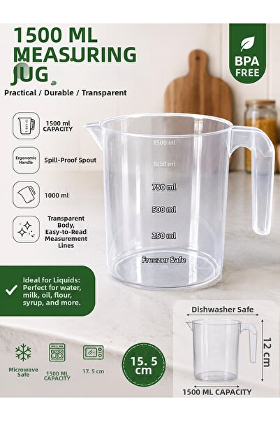 kumkumticaret 1500 ml Transparent Measuring Cup with Handle Plastic Scale Jug...