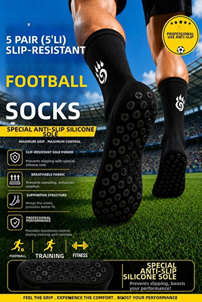BS BEYAZ SHOES Σετ 5 τεμαχίων (5 ζευγάρια) Αντιολισθητικές κάλτσες ποδοσφαίρο...