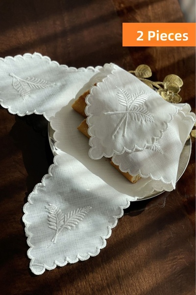 QBR Home 2 Pieces of Başak Model Embroidered Bread Cover