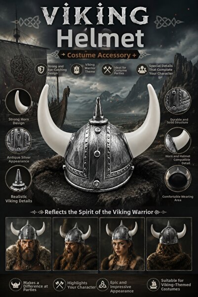 DODOMAR Viking Helmet Hat with 3 Horns Silver Plastic Halloween Costume Party...
