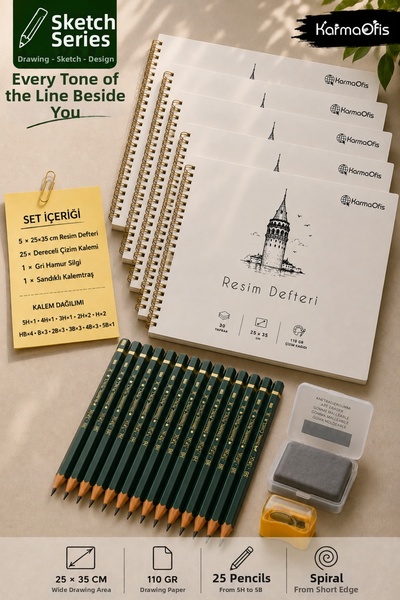 KarmaOfis Sketch Drawing Set 25X35 cm |   5 Pieces of 110 Gr Art Notebooks | ...