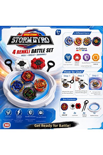 SUDESA OYUNCAK 4-Piece Spinning Top Set with Spinner and Arena, 4 Different C...