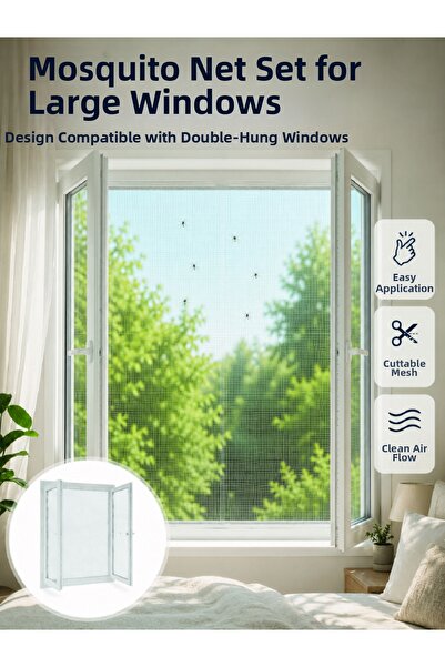 Lisinya Double Sash Window Fly Screen Set Cuttable Protective Net -