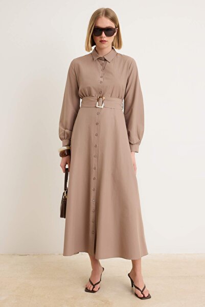 Trendyol Modest Φόρεμα και ολόσωμη φόρμα από βιζόν με ζώνη, χωρίς επένδυση, α...