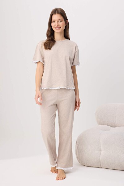 Συλλογή Trendyol Καφέ βαμβακερό πολυεστερικό απλό δευτερεύον ύφασμα 30/1 ανοι...