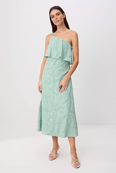 Trendyol Collection Rochie Maxi Țesută Brode Verde Apă TWOSS26EL00640