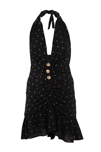 Trendyol Curve Rochie neagră țesută mărime mare TBBSS26AH00276