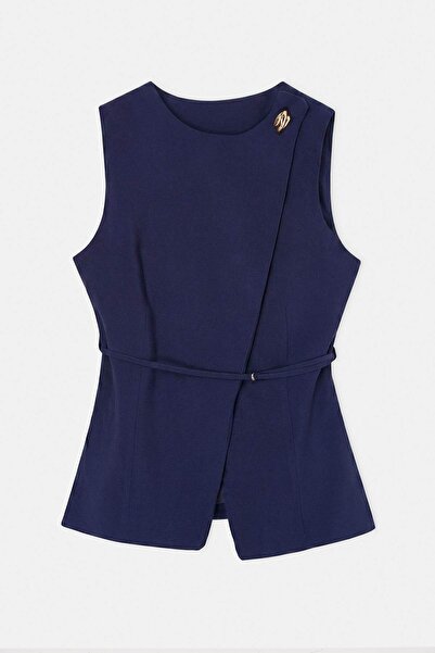 Trendyol Collection Navy Blue Double-Breasted Belted Vest Twoaw27Ye00006