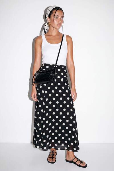 Drop by TrendyolMilla Crna duga suknja od tila sa polka tačkama TDRSS26ET00058