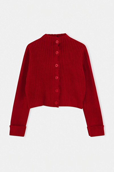 Trendyol Collection Red Crop Soft Textured High Neck Knitwear Cardigan Twoaw2...