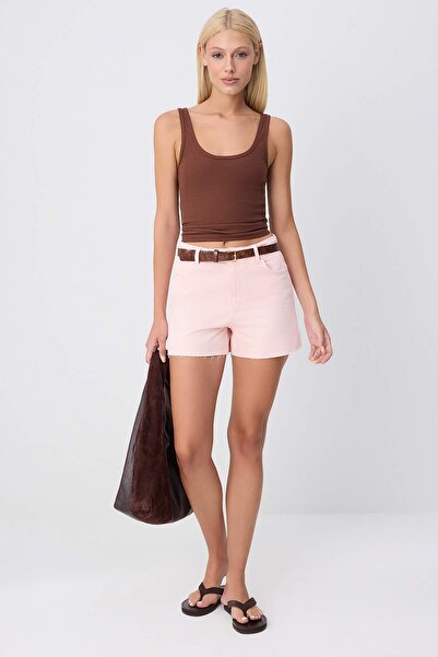 Trendyol Kollektion Rosa, gewölbte City-Shorts aus 100 % Baumwolle mit Schlit...
