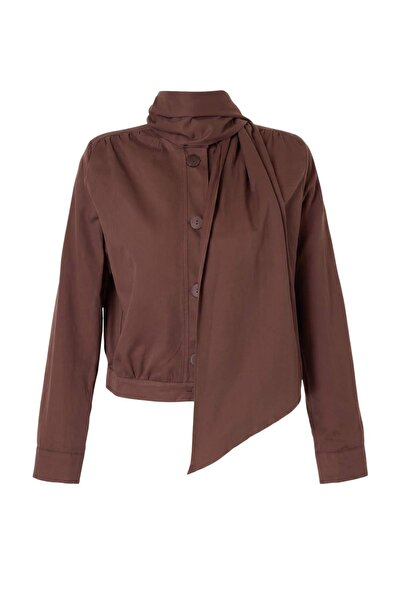 Trendyol Kollektion Brauner, übergroßer, kurzer Trenchcoat mit Schalkragen un...