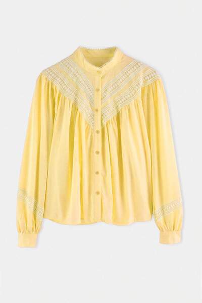 Trendyol Collection Cămașă Boho cu detalii din dantelă galbenă TWOAW27GO00032