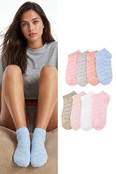 Trendyol Kollektion Weiß-Rosa-Blau 8er-Pack einfarbige Jacquard-Stricksocken ...