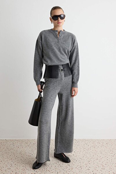 Trendyol Collection Anthracite Knitwear Buttoned Collar Sweater Pants Bottom ...