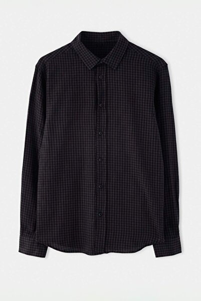 Trendyol Kollektion Schwarzes Gingham-Hemd für Herren, saisonal, normal gesch...