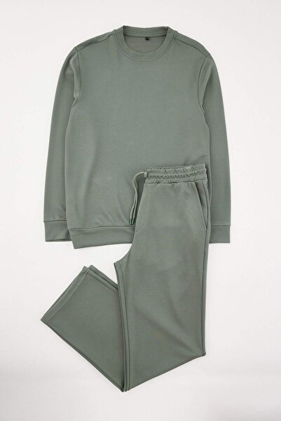 Trendyol Collection Khaki Regular/Normal Cut Crew Neck Pique Textured Open Le...