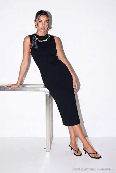 Drop by TrendyolMilla Black Accessory Detailed Sheath Dress Tdrss26El00109