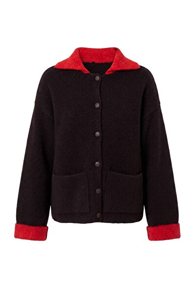 Trendyol Collection Brown Red Collared Oversize Soft Textured Knitwear Cardig...