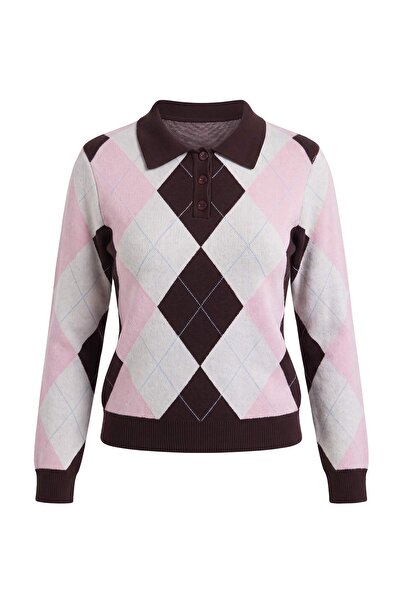 Trendyol Collection Brown Premium Yarn/Special Yarn Diamond Pattern Knitwear ...