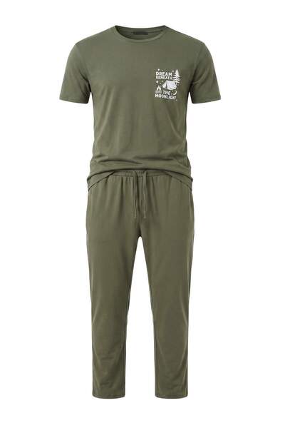 Trendyol Kollektion Khakifarbenes Pyjama-Set mit regulärem Slogan-Print für z...
