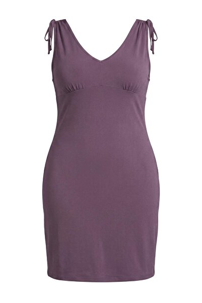 Trendyol Curve Mürdüm More Sustaniable Bodycon V-Neck Sleeveless Tie-Up Modal...