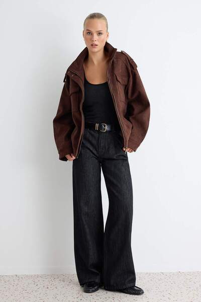 Trendyol Collection Blugi negri cu talie normală și croială largă TWOAW27JE00095