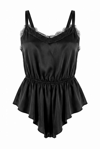Trendyol Collection Black Satin Flounce Rope Strap Jumpsuit Babydoll/Fantasy ...