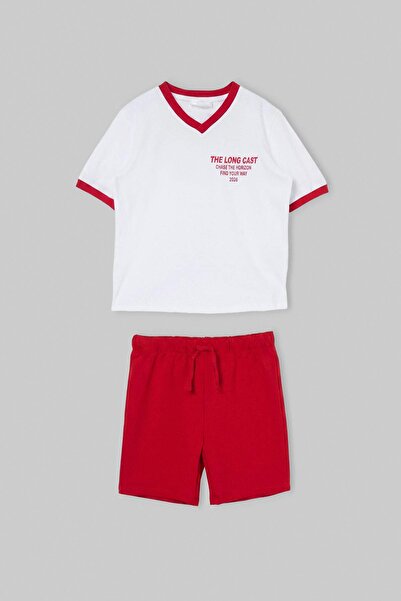 TRENDYOLKIDS White Printed Knitted Bottom - Top Set Tkdss26Au00152