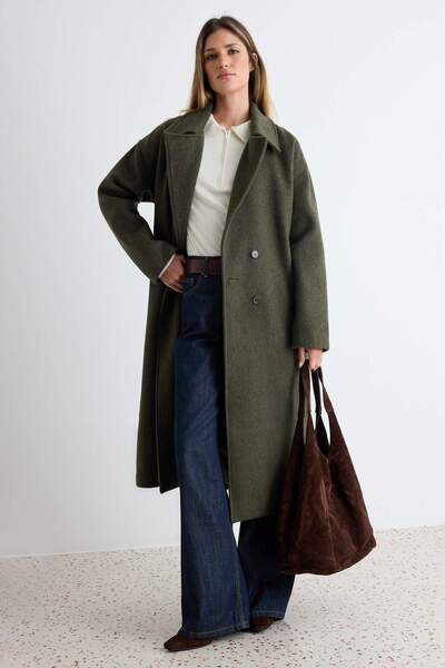 Trendyol Collection Khaki Oversized Wide Cut Long Wool Melton Coat TWOAW21KB0038