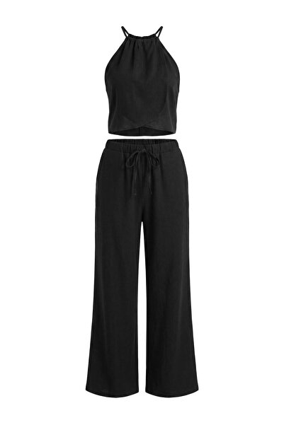 Trendyol Collection قماش أسود مسطح منسوج 50% قطن/فيسكوز، 50% كتان TBESS26AU00062
