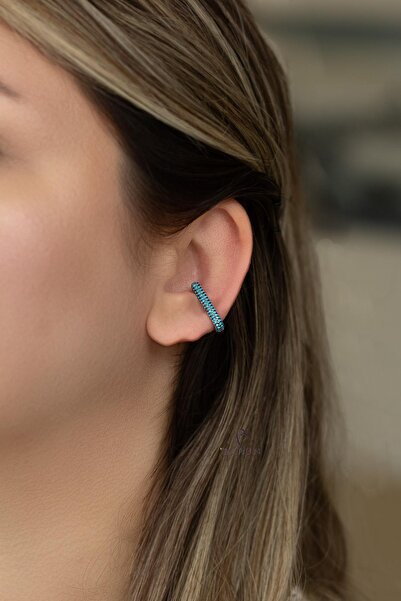 BY BARUN SİLVER Kıkırdak Earcuff 925 Ayar Zirkon Taşlı Mavi Firuze Rose Pembe...
