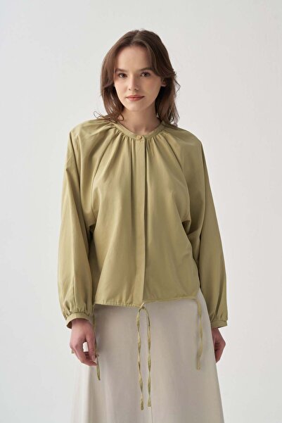 ALLDAY Μαλακό πράσινο πουκάμισο με μανίκια ρεγκλάν Με δέσιμο