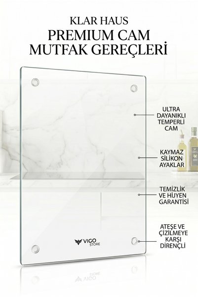 KLARHAUS Non-Slip Base Glass Cutting and Presentation Board - Hygienic Chopping Surface - Tempered Glass, 25X35 cm